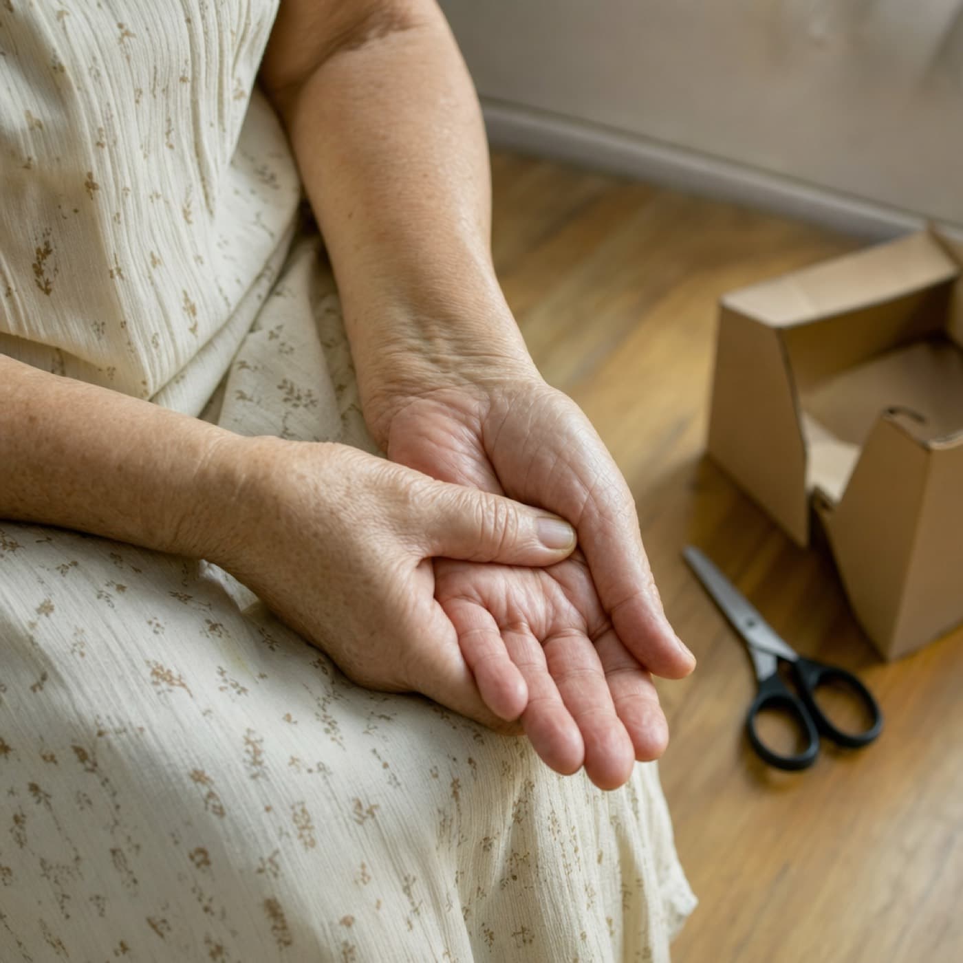 Hands using a lime-green cordless cutter through a box seam without gripping or squeezing