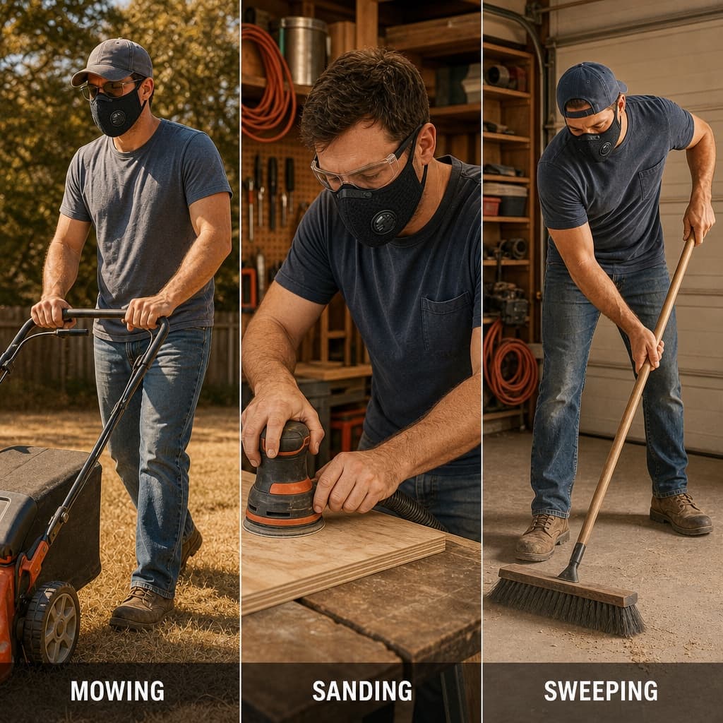 Dustward reusable work mask shown for mowing, workshop and construction jobs