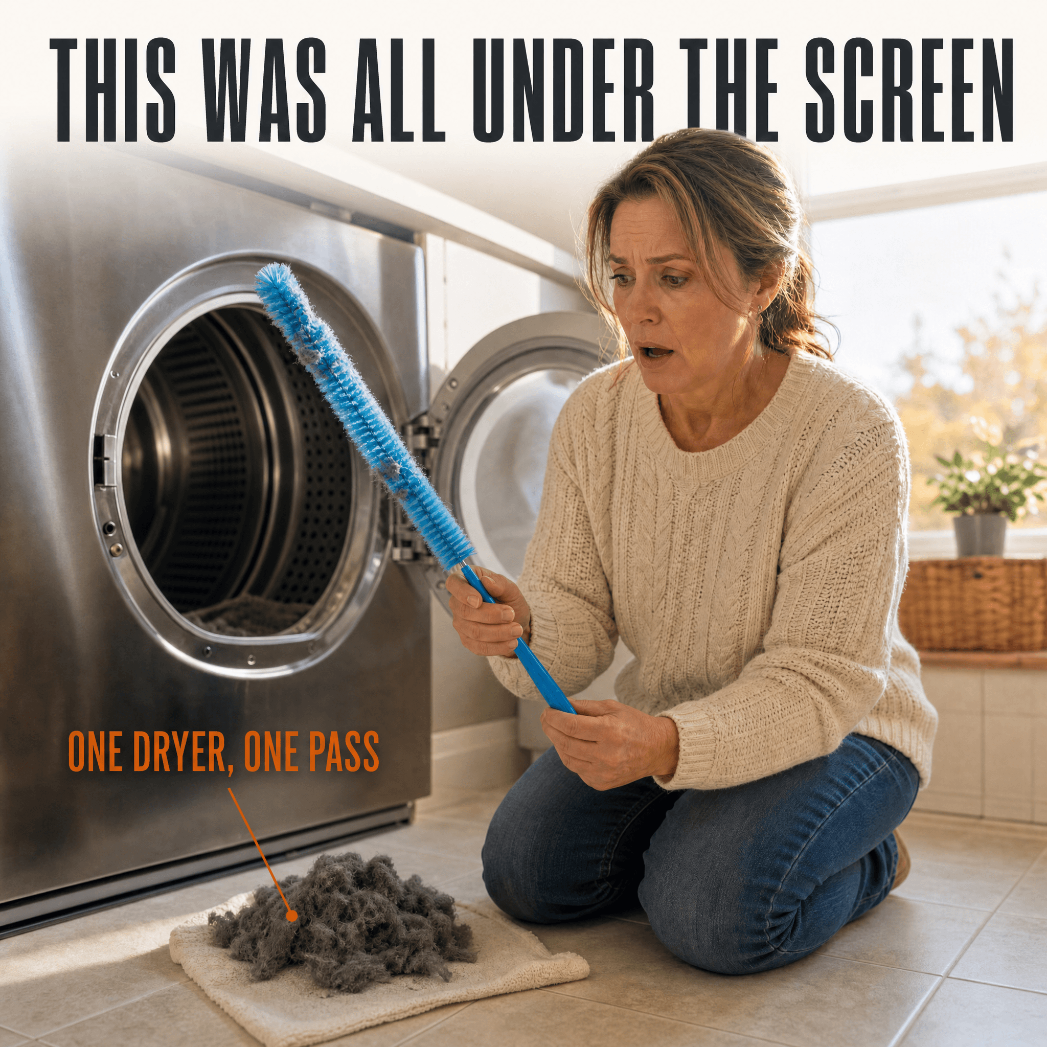 Removed lint collected beside a dryer cleaning brush after one pass